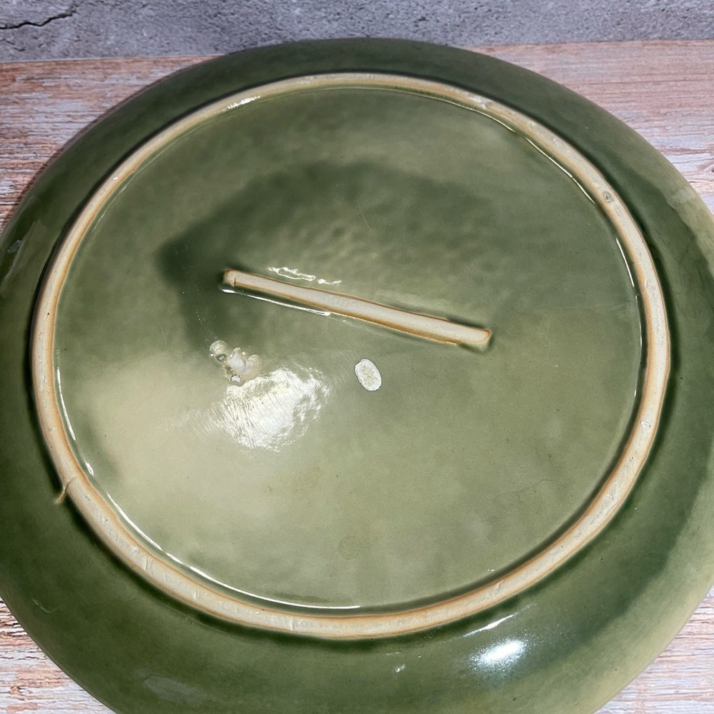 French Art Nouveau Plates in Green Embossed Floral Patterns Dark Green Set of 2 - Picture 5 of 7
